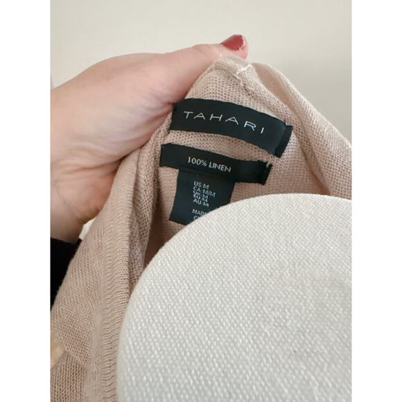 Tahari Tan 100% Linen Lightweight Hoodie Womens Medium Casual Minimalist Top - Picture 6 of 6